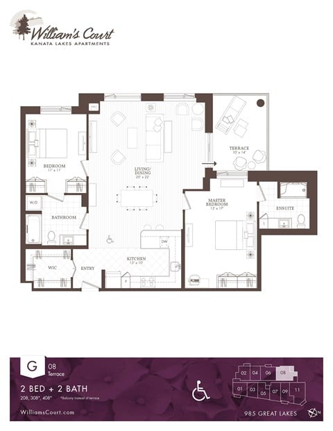 Floor plan for 2 beds, 2 baths, 1365 sqft